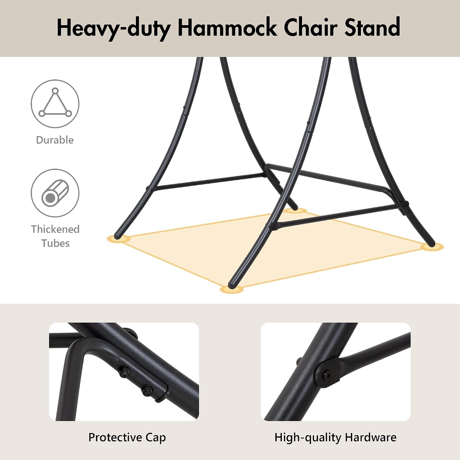 ANOW Macrame Hammock Chair with Stand, Heavy Duty Hanging Chair Stand with Swing Chair, Includes Luxury Padded Cushion, Max 400 Lbs, Natural