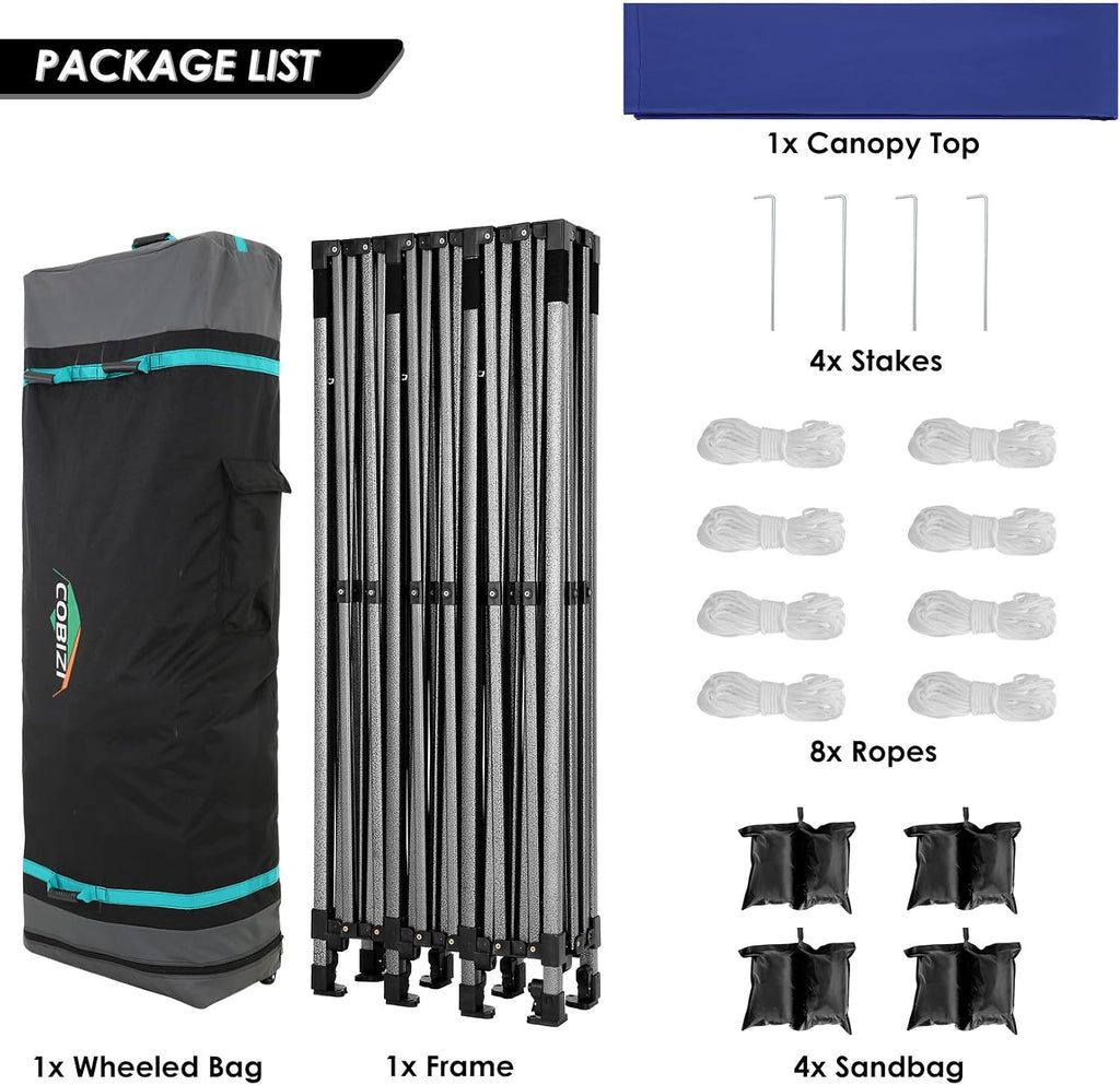 COBIZI 10x30 Pop up Canopy, Heavy Duty Outdoor Party Tents for Parties, Easy up UPF 50+ Waterproof Commercial Canopy with Wheeled Bag can fold, Dark Blue