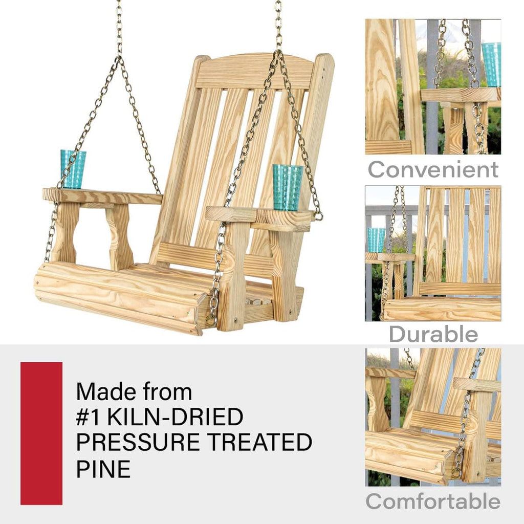 Amish Casual Heavy Duty Mission Pressure Treated Swing Chair with Cupholders (Unfinished)