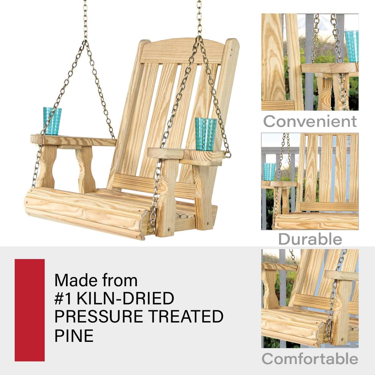 Amish Casual Heavy Duty Mission Pressure Treated Swing Chair with Cupholders (Unfinished)