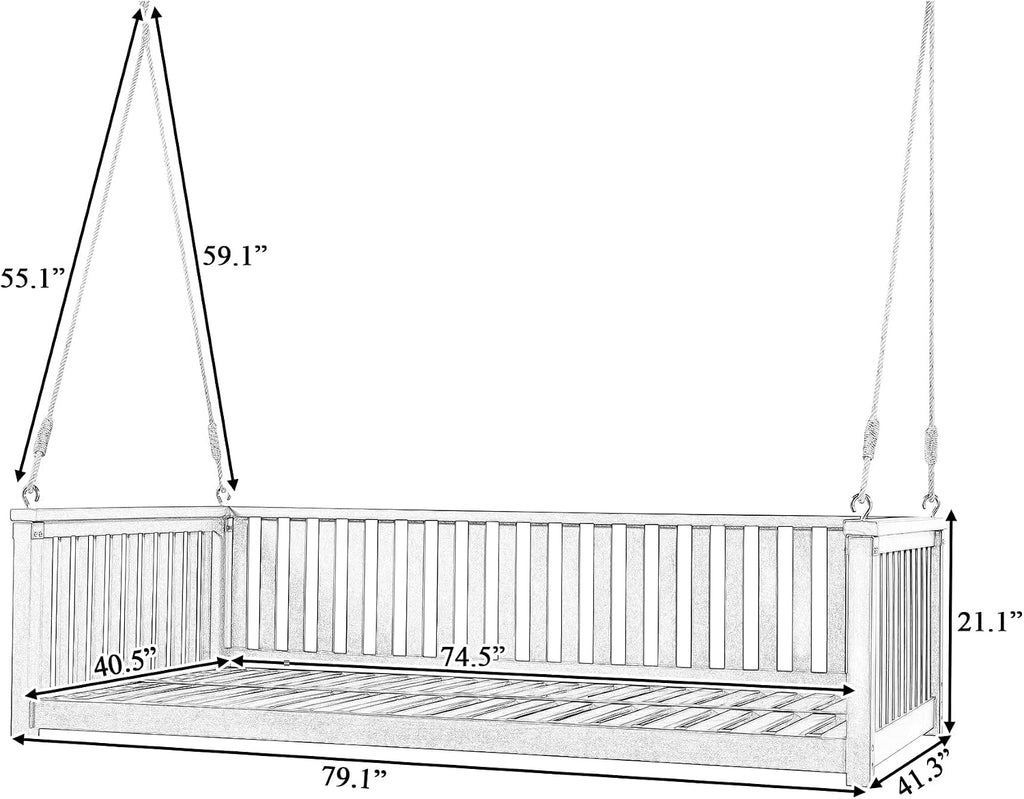 Minimalist 2-Person Acacia Wood Swing Bed, Patio Porch Swing with Ropes for Backyard Garden, Safe Sloped Design (Teak/Acacia)