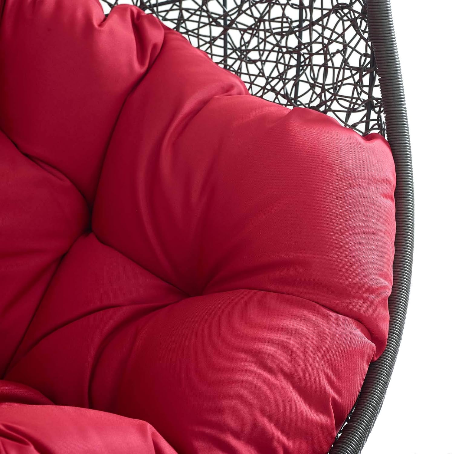 Modway Hide Wicker Rattan Outdoor Patio Porch Lounge Egg Swing Chair Set with Stand in Gray Red