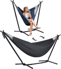 SUNCREAT 2-in-1 Hammocks Convertible Portable Double Hammock with Stand Included, Outdoor Hammock and Stand, Patented, Dark Grey