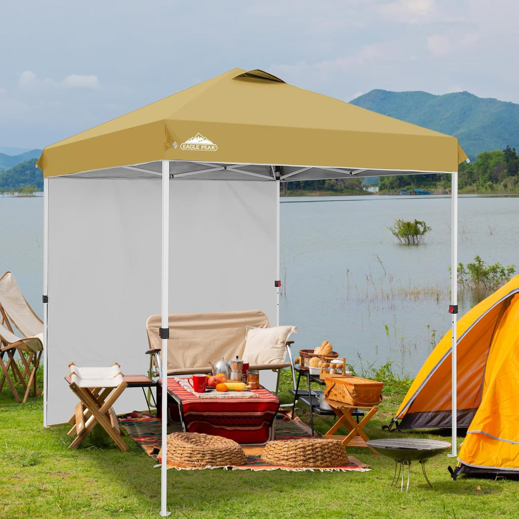EAGLE PEAK Commercial Canopy 6.6x6.6 Pop Up Canopy Tent with 1 Sidewall, Easy Setup Heavy Duty Instant Event Shelter for Vendors & Markets, Outdoor Sun Shade, Beige