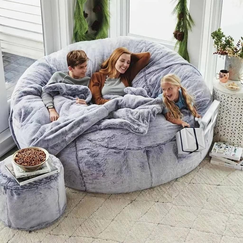 Bean Bag Chair, 7ft Giant Fur Bean Bag Sofa Chair Living Room Furniture XL Memory Foam Stuffed Lounger Chairs for Kids, Adults, Couples (Only Cover, No Filler) (Color : Beige, Size : 7ft)