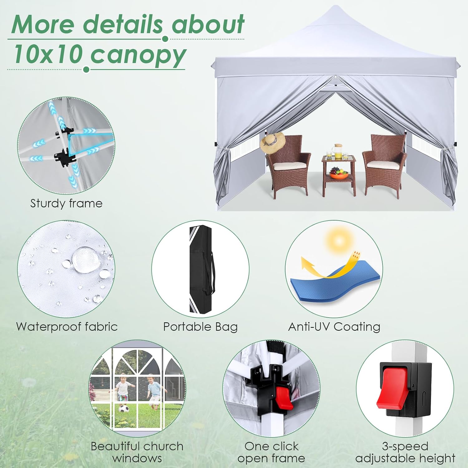 COBIZI Canopy 10x10 Pop Up Canopy Tent with 4 Sidewalls, Commercial Party Tent Ez Waterproof Outdoor Instant Gazebo UV 50+ Event Shelter, Garden Tents for Parties Camping with Sandbags, White
