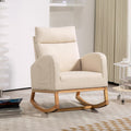 GarveeHome Nursery Glider Chair Rocking Chair, Upholstered Nursery with Rubber Wood Legs, Comfy High Backrest, Side Pockets, Accent Rocker Armchair for Living Room, 27.6' D x 33.9' W x 41.1' H, White