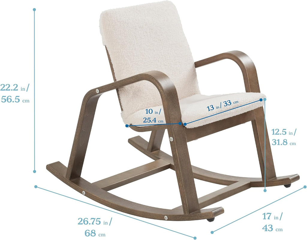 ECR4Kids Bentwood Reading Rocking Chair with Armrests and Cushion, Montessori Furniture, Grey Wash