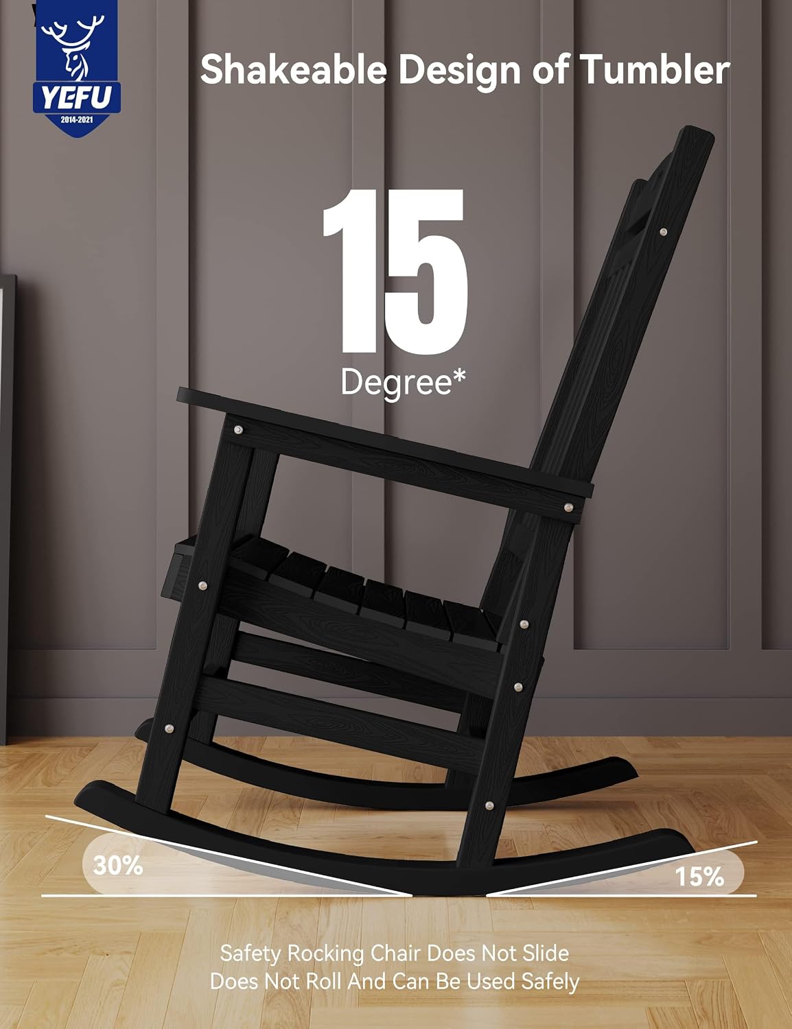 YEFU Outdoor Rocking Chairs Set of 4: Porch Rocking Chairs-Outdoor Patio Rockings Chair-Oversized Rocker Chair-All Weather Poly Rocker Lawn Chair for Adult-Seat Area 22'x21'-Backrest Height 31'-Black