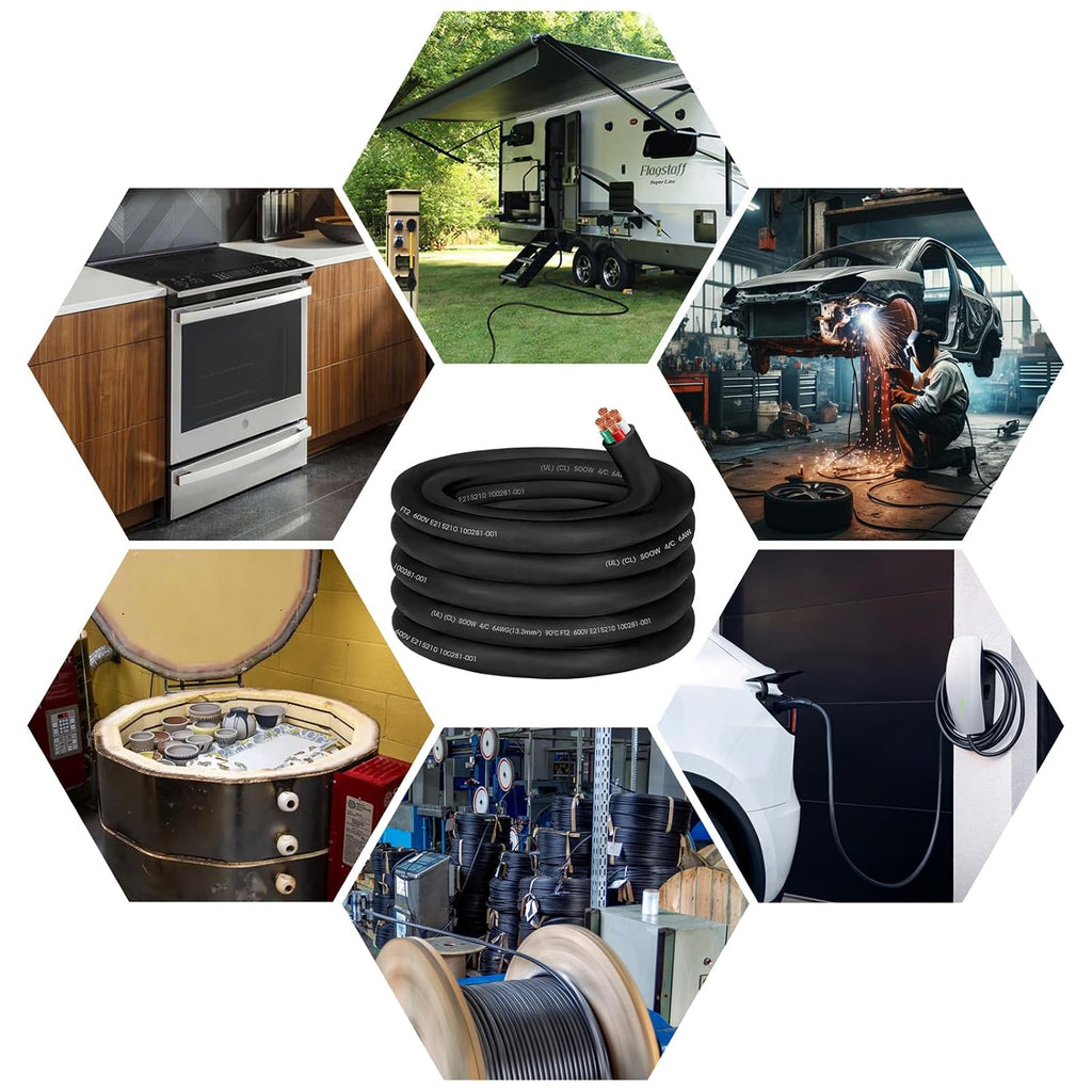 20ft 6/4 Wire SOOW Cable 6/4 Portable Power Cable,6 Gauge Wire 4 Conductor 600V SOOW Electrical Wire,50amp Extension Cord for Welder,Generator,Industrial SOOW Bulk Cord with UL, Outer Dia 27.2mm