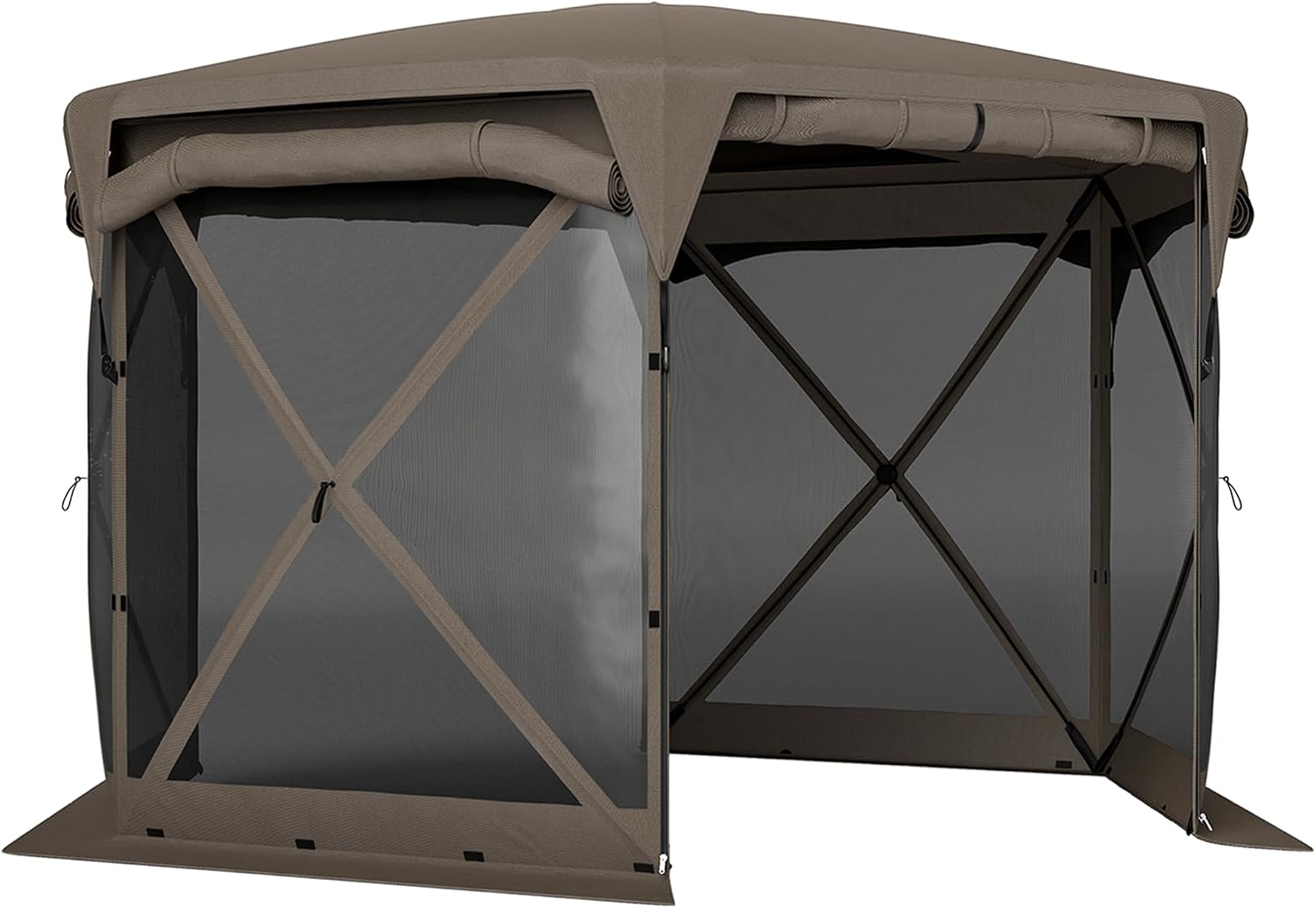 Outsunny Pop Up Gazebo Screen Tent House, 11 x 11ft with UPF30+ Removable Roof Cover, 4 Roll-up Wind Panels and Carry Bag for Camping, Patio, Backyard, Lawn, Brown