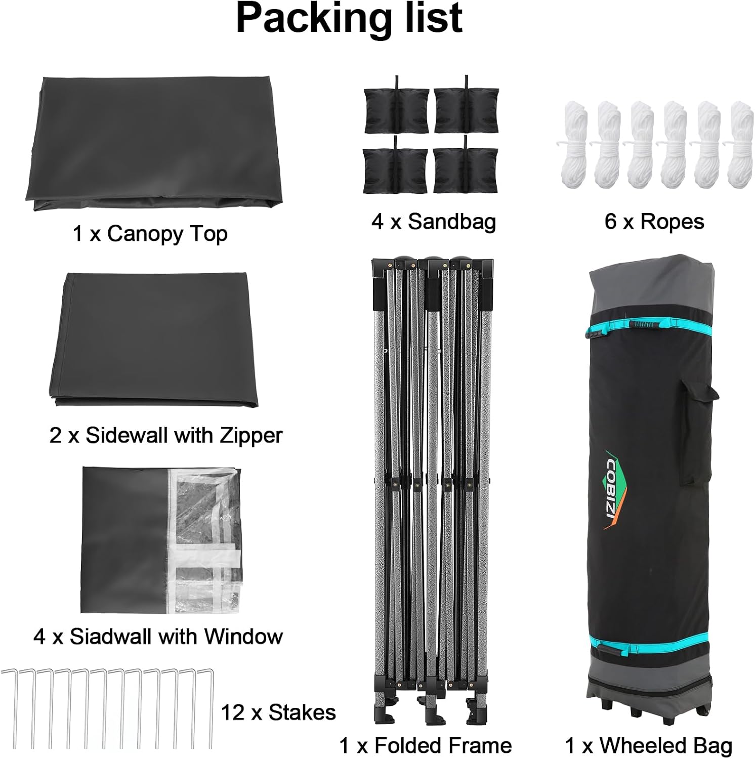 COBIZI 10x20 Pop up Canopy Tent 10x20 Canopy with 6 Sidewalls Waterproof Heavy Duty Commercial Canopy Tent for Parties Outdoor Garden Gazebo, Carry Bag with Wheel(10x20ft, Black)