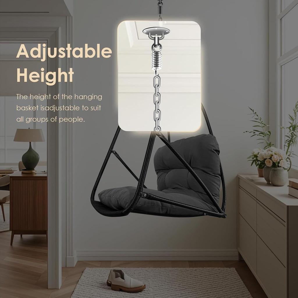 JESE Swing Egg Chair Without Stand Foldable Frame Hanging Chairs for Indoor Outside,with UV Resistant Waterproof Cushion&Cup Holder,Swing Hammock Chair for Patio,Bedroom,Balcony,Garden,Backyard,Black