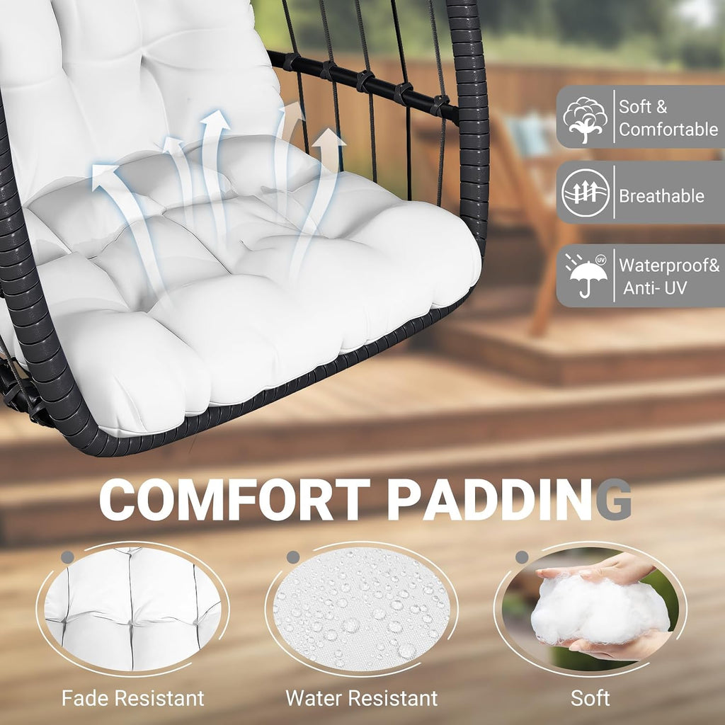 LEVELEVE Egg Chair with Stand,Patio Rattan Wicker Hanging Swing Egg Chair Hammock Chair for Bedroom Porch Garden,Thickened Aluminum Alloy Steel Frame and UV Resistant Cushion,350LBS Capacity