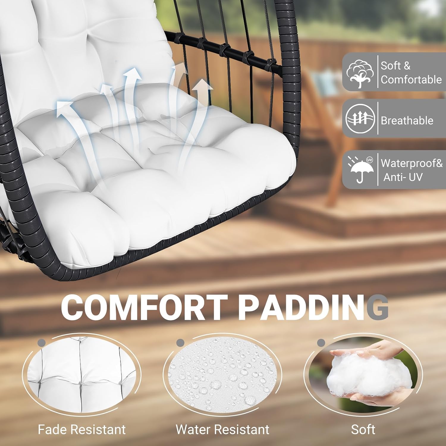 LEVELEVE Egg Chair with Stand,Patio Rattan Wicker Hanging Swing Egg Chair Hammock Chair for Bedroom Porch Garden,Thickened Aluminum Alloy Steel Frame and UV Resistant Cushion,350LBS Capacity