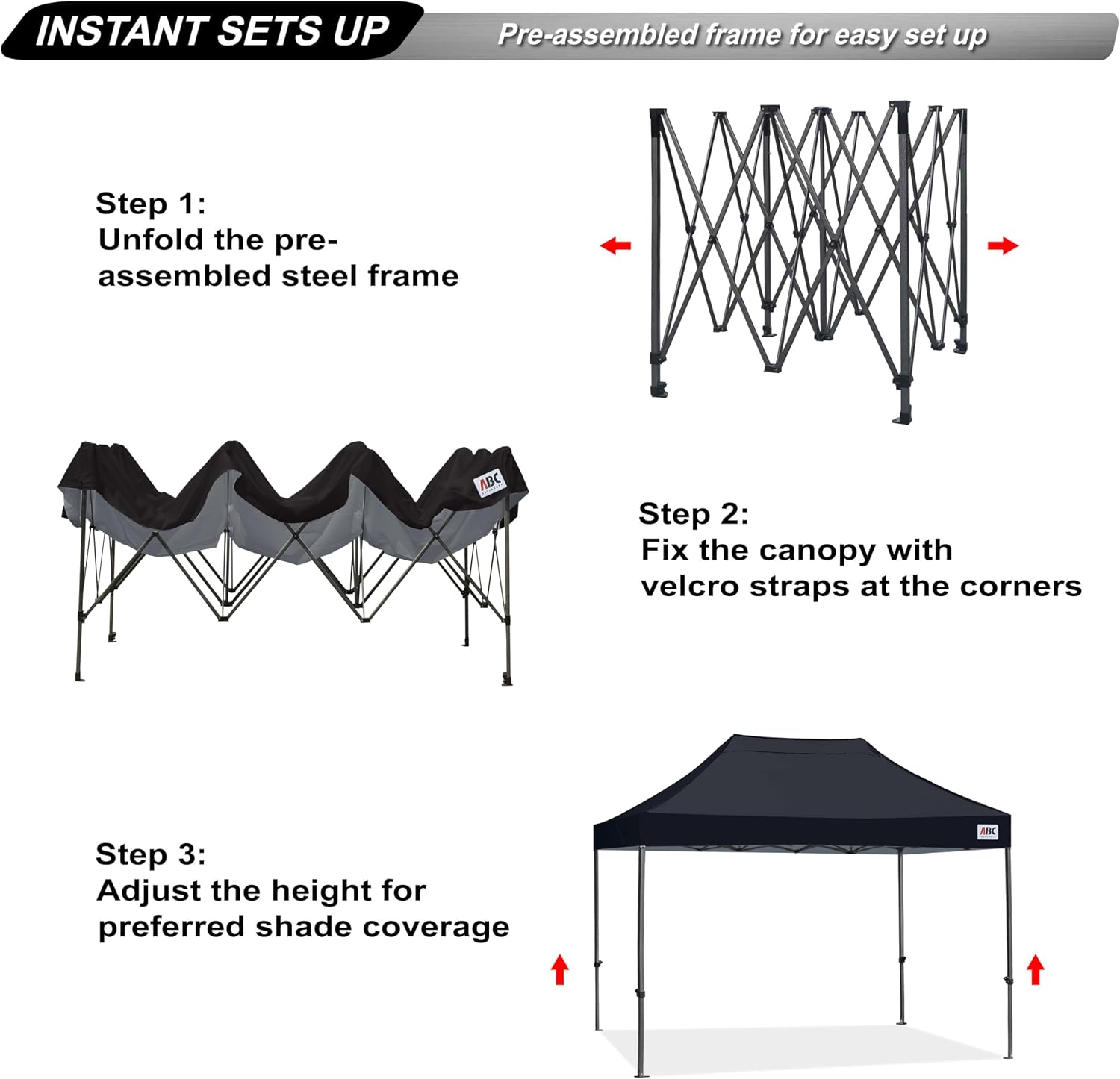 ABCCANOPY Patio Pop Up Canopy Tent 8x12 Commercial-Series (Black)