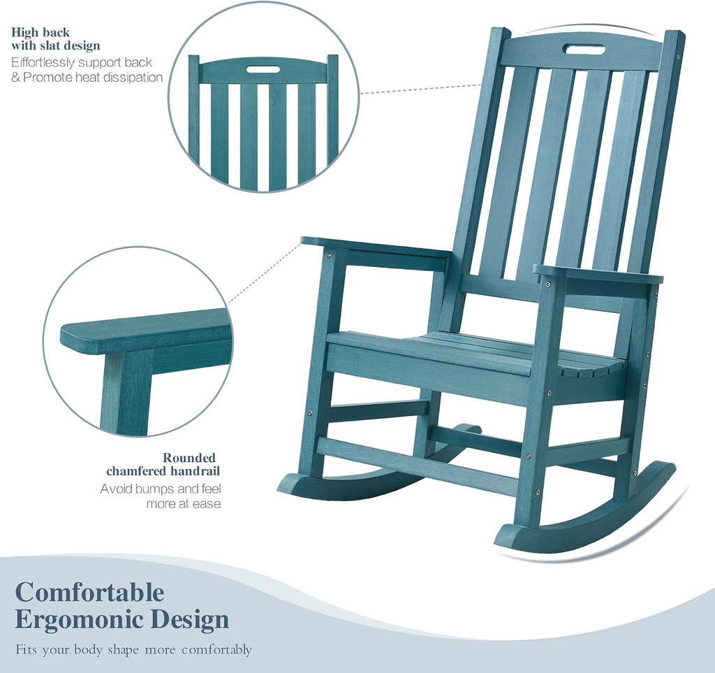 Psilvam Oversized Outdoor Rocking Chair Set of 2, Porch Rocker with 21' Wide Seat and 32' Tall Backrest, Pre-Assembled with Most Components for Effortless Installation (Blue)