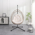 KEIKI Hanging Egg Chair with Stand - Beige Wicker Hammock Swing Chair for Indoor & Outdoor, 350LBS Capacity, Includes Cushion - Patio, Balcony, Bedroom, Garden Lounge Chair