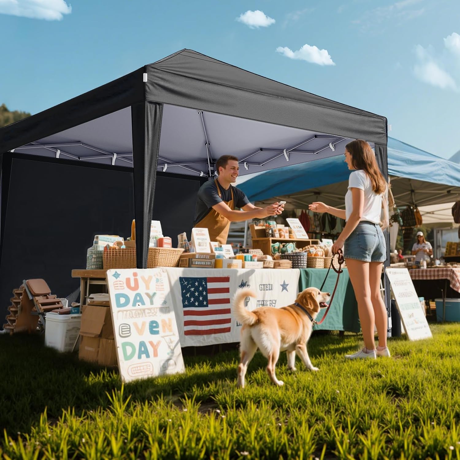Driftalia 10x10 Pop Up Canopy with Sidewalls, Outdoor Instant Canopy Tent with Carry Bag for Commercial Events, Camping, Backyard Parties - Black