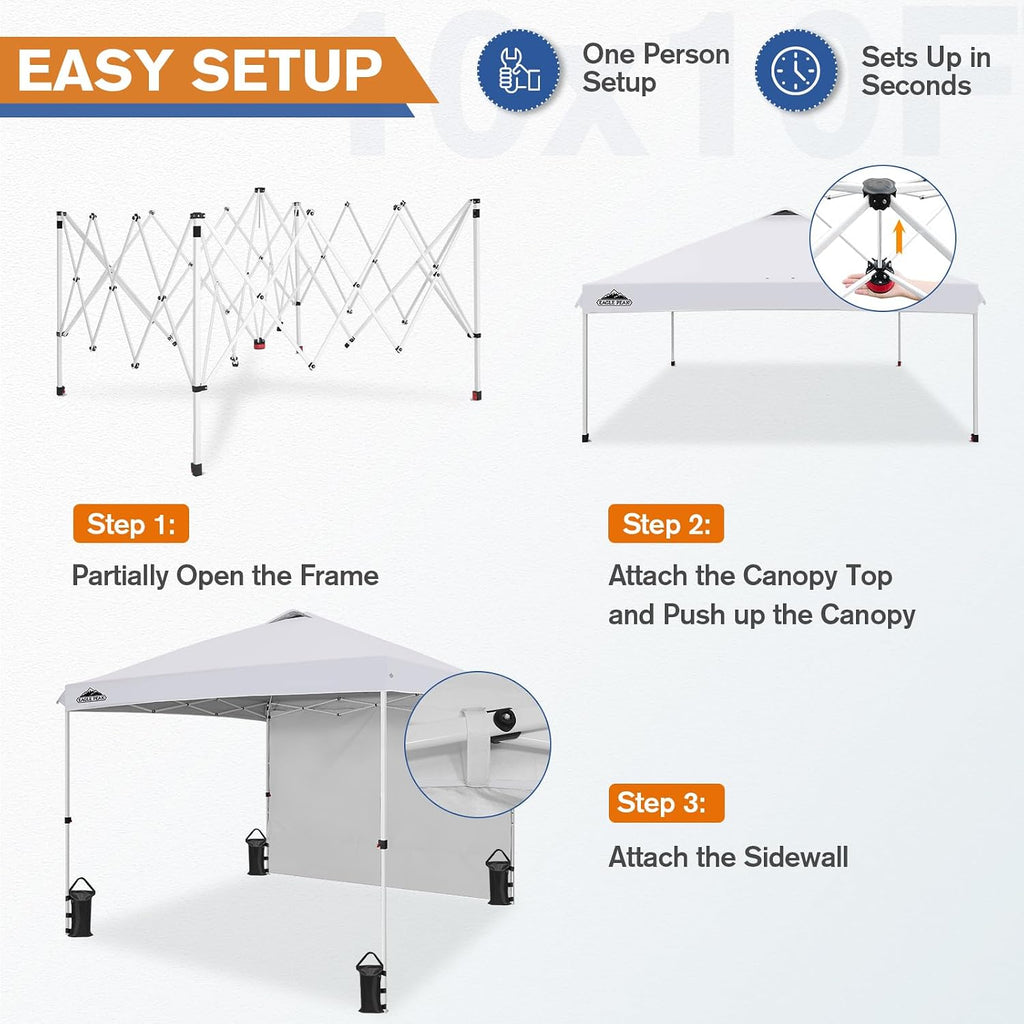 EAGLE PEAK Commercial Canopy 10x10 Pop Up Canopy Tent with 1 Sidewall, Easy Setup Heavy Duty Instant Event Shelter for Vendors & Markets, Outdoor Sun Shade, White