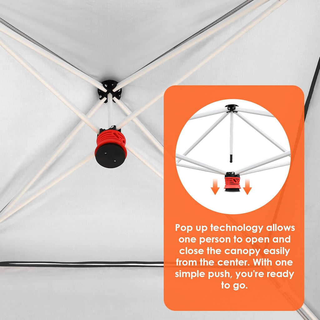 TLSUNNY 13X13 Pop Up Canopy Tent, Camping Shader W/Overhanging Eaves & Sand Bag, Outdoor Gazebo Shelter W/One Push Setup & Wheeled Bag, Height Adjustable, for Patio, Market, Party (Orange, 13FTX13FT)