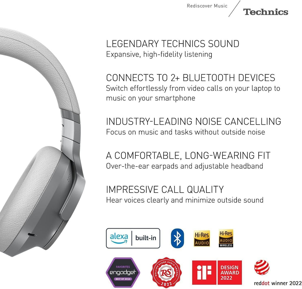 Technics - Wireless Noise Cancelling Over-Ear Headphones with 2 Device Multipoint Connectivity - EAH-A800-S Silver