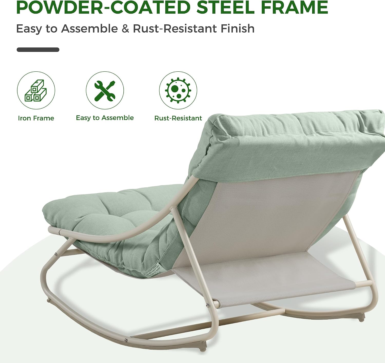 Grand patio Outdoor Rocking Chair, Metal Lounge Rocking Chair with Thick Cushion, Comfy Modern Rocker for Patio Porch Deck Backyard, Green
