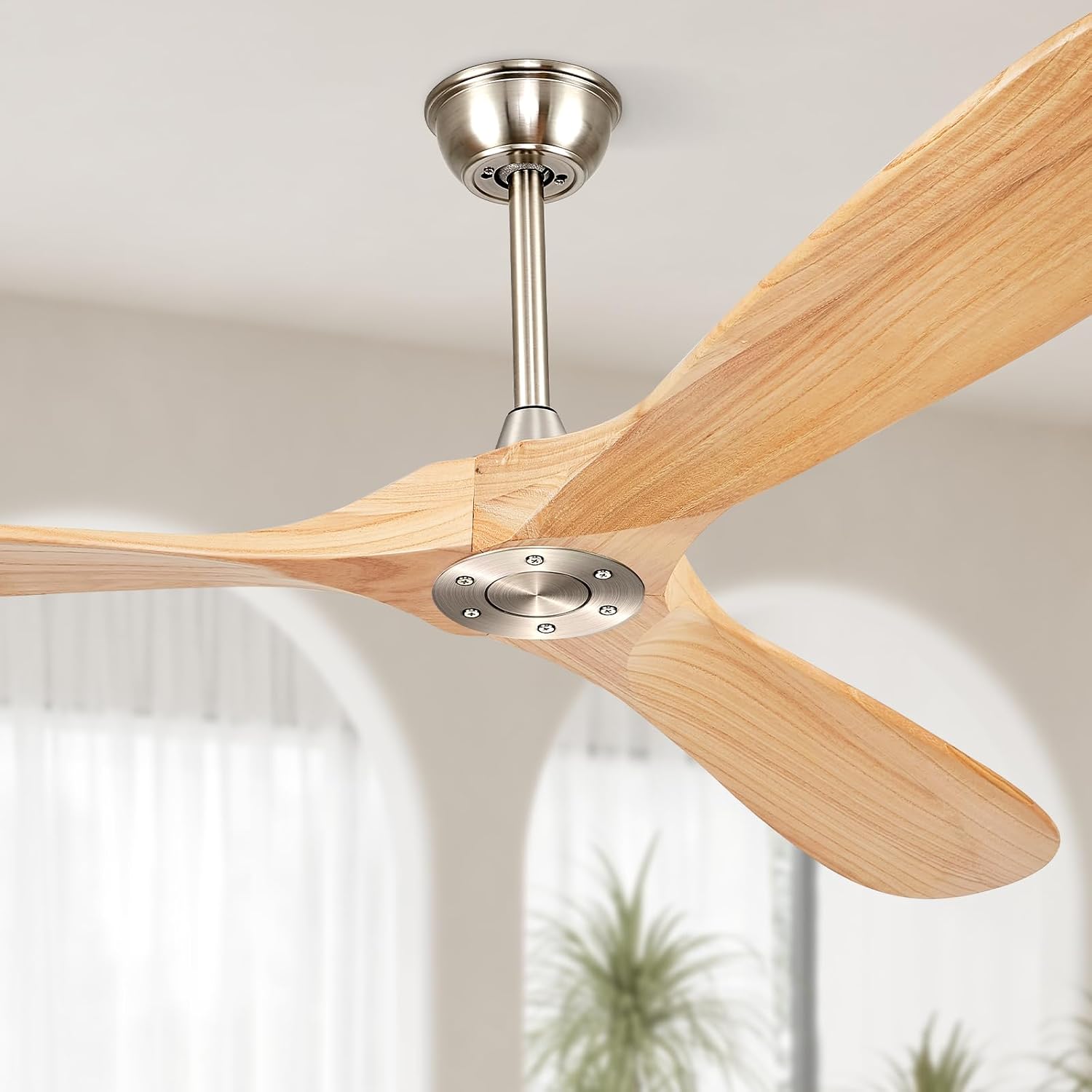 72' Ceiling Fans Without Lights, Wood Ceiling Fan with Remote Control No Light, Modern Propeller Ceiling Fan with 3 Blades,Brushed Nickel Outdoor Ceiling Fans for Patios (Nature Wood)