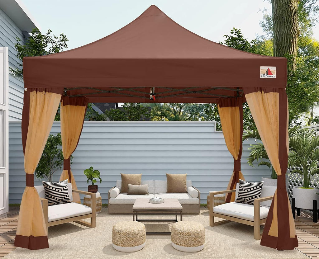 ABCCANOPY 10x10 Easy Pop Up Gazebo Canopy Tent Instant Outdoor Screen House with Netting Walls, Brown