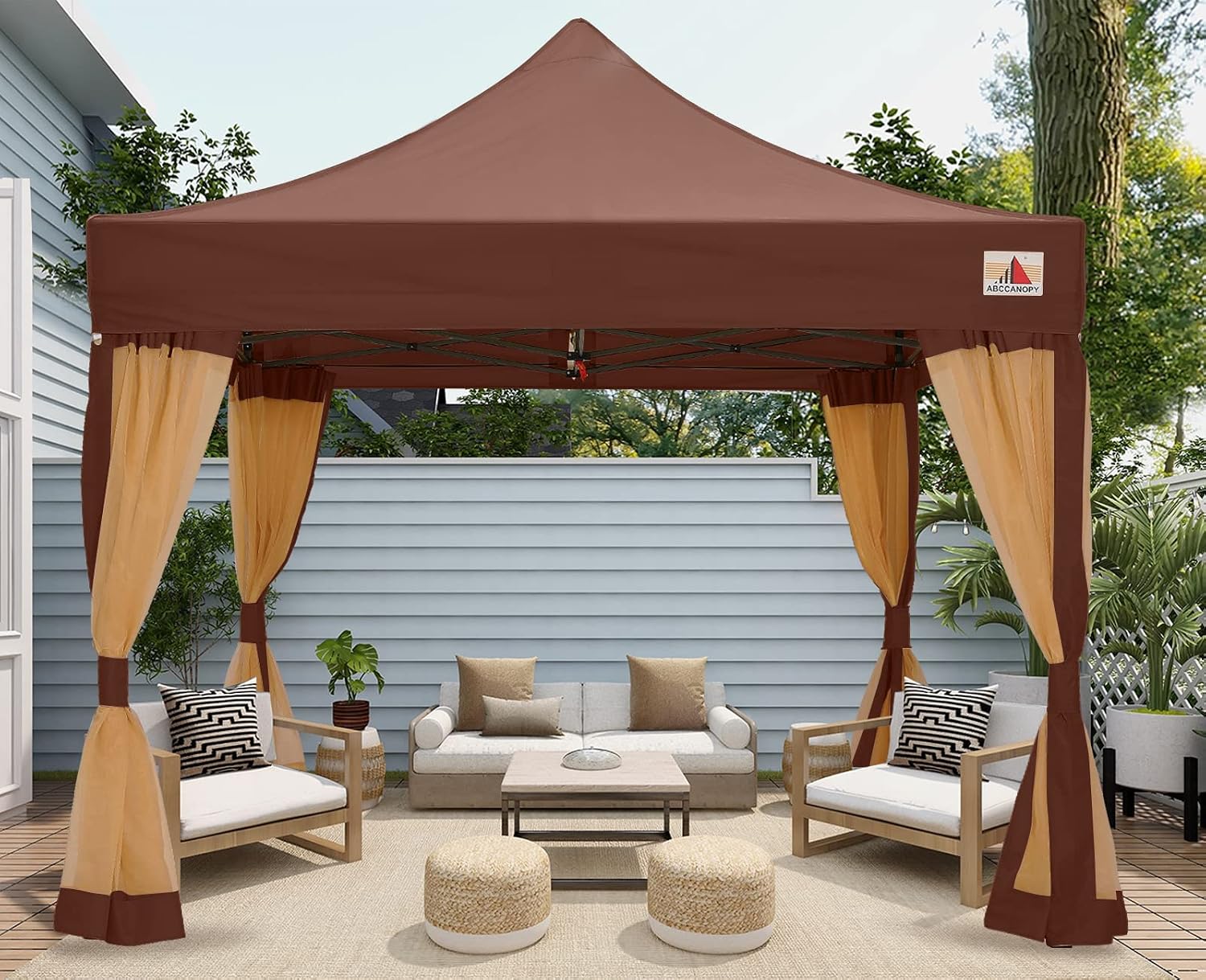 ABCCANOPY 10x10 Easy Pop Up Gazebo Canopy Tent Instant Outdoor Screen House with Netting Walls, Brown