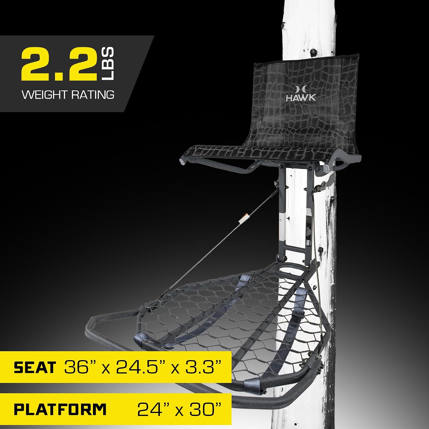Hawk Kickback LVL Hang-On Deer Hunting Tree Stand, Deer Stand with Kick Back Footrest, XL Comfort Seat and Oversized Platform