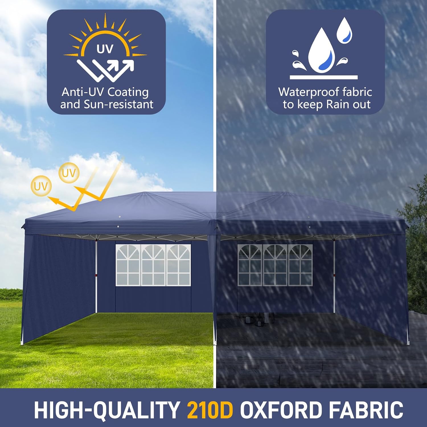 Outvita 10x20ft Pop Up Canopy Tent, Outdoor Instant Shelter Folding Canopy with 4 Side Walls and Carry Bag for Commercial Events, Party, Backyard BBQ, Camping Blue