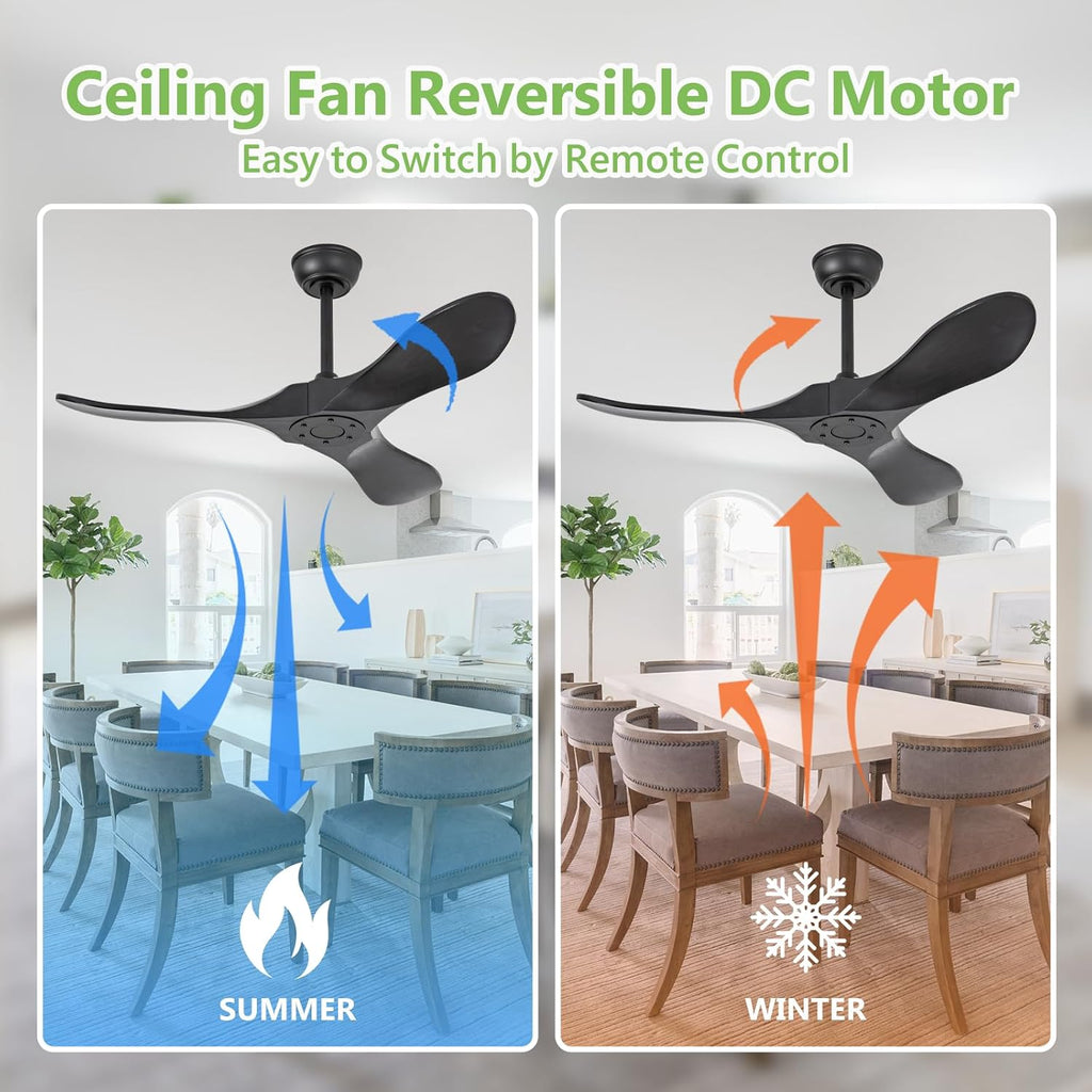 42 Inch Black Solid Wood Ceiling Fan without Light,Propeller Outdoor Ceiling Fans Without Lights with Wall Switch and Remote Control,Quiet DC Motor,3 Blades Ceiling Fan for Patios