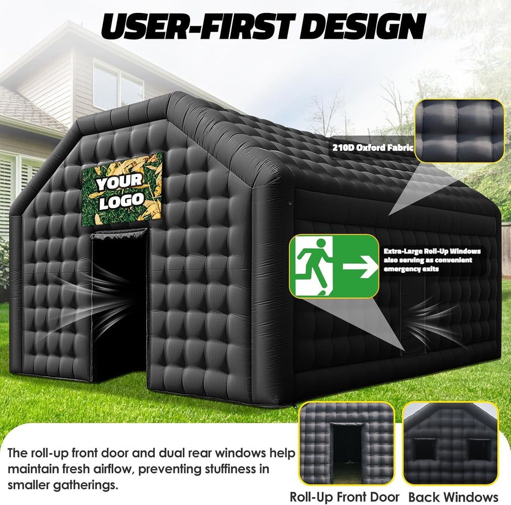 Large Inflatable Nightclub Tent 20X16.5X12Ft with Blower, Black Party Tent, Gazebo Event House for Wedding, Backyard Party, Birthday Celebration
