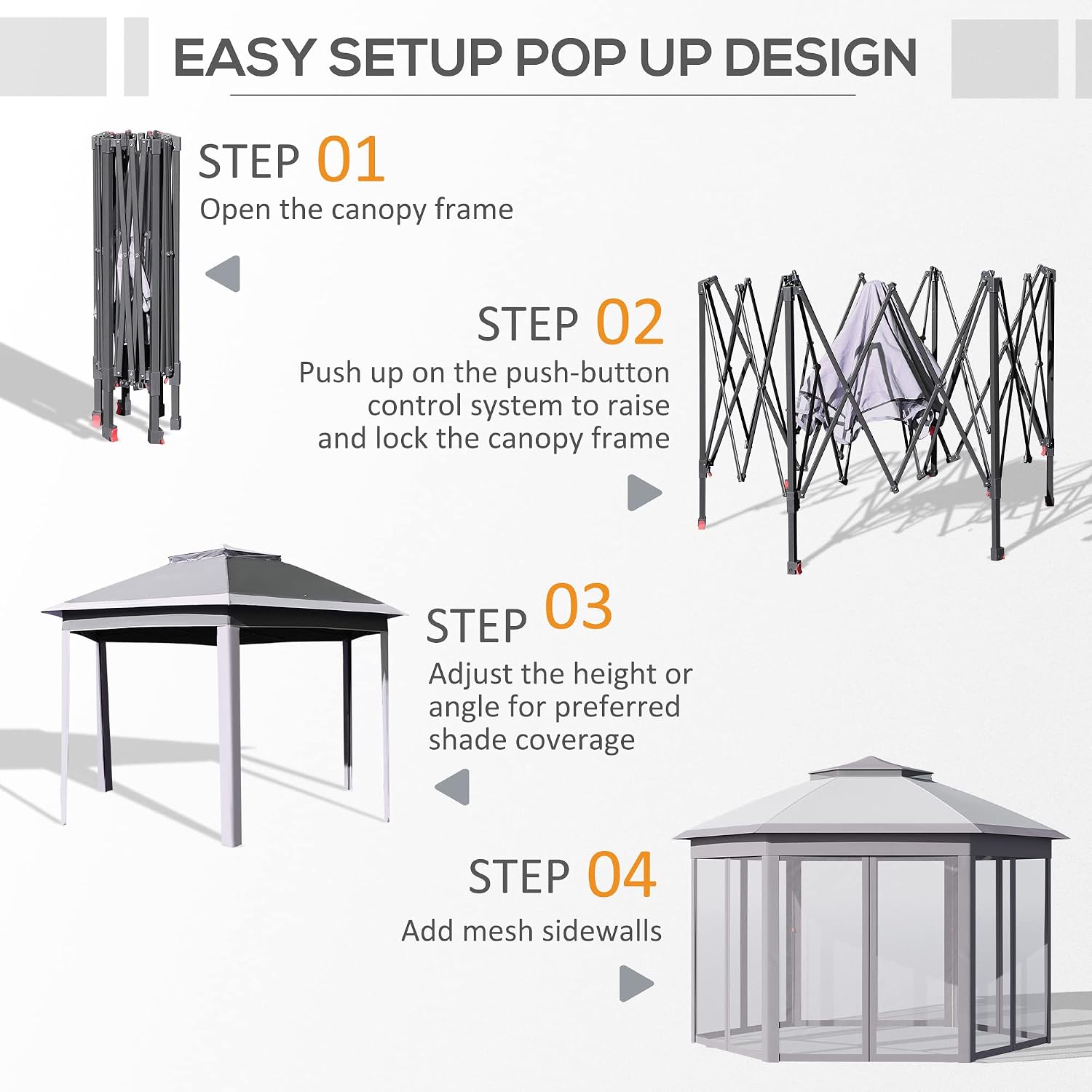 Outsunny 11' x 13' Pop Up Gazebo Canopy Tent with Zippered Mesh Sidewalls and Carrying Bag, Event Tent Shelter for Patio Garden Backyard, Gray