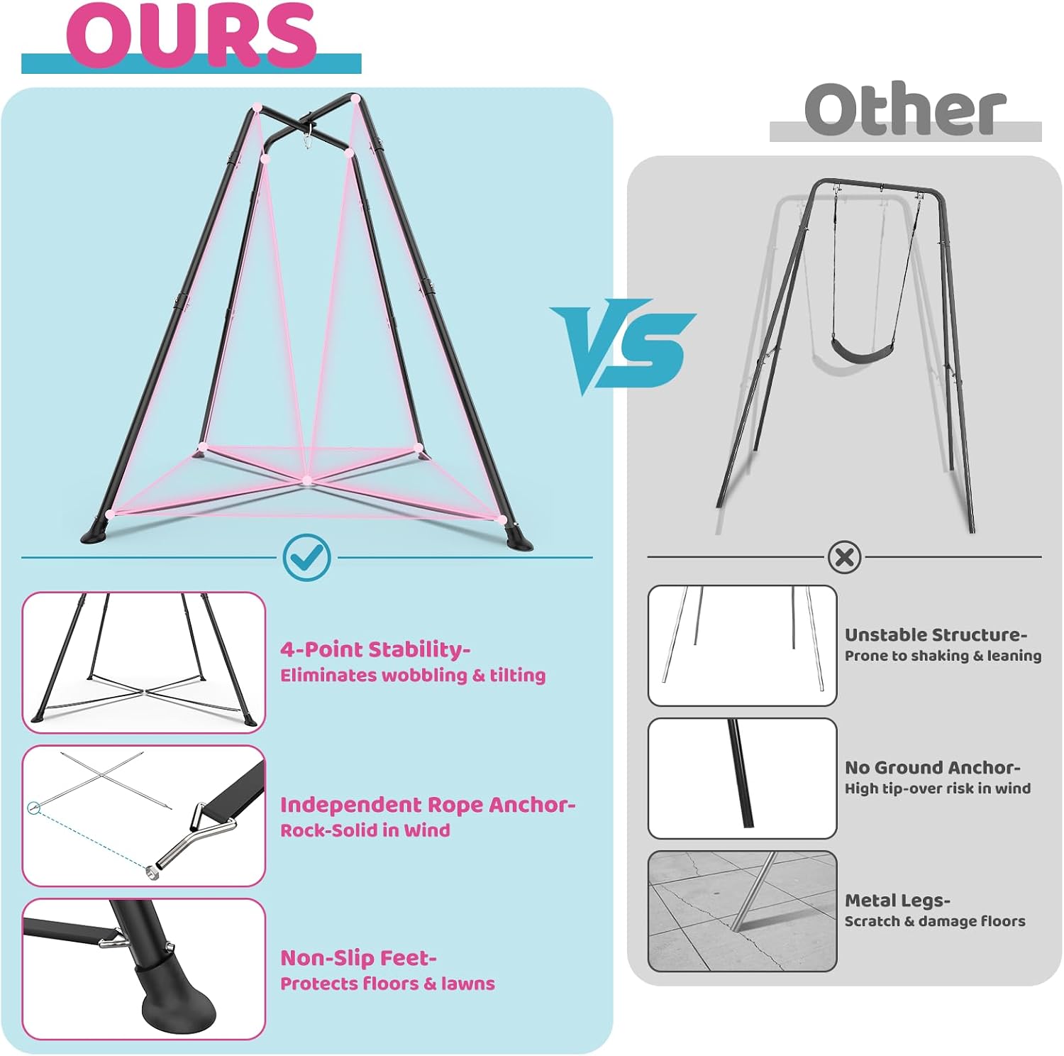 Swing Stand Frame with Sensory Pod Swings and Chair, Sensory Swing Set, X-Shaped Swing Frame, Heavy-Duty Metal Hammock Chair Stand for for Adults Indoor and Outdoor 330LBS(Pink)