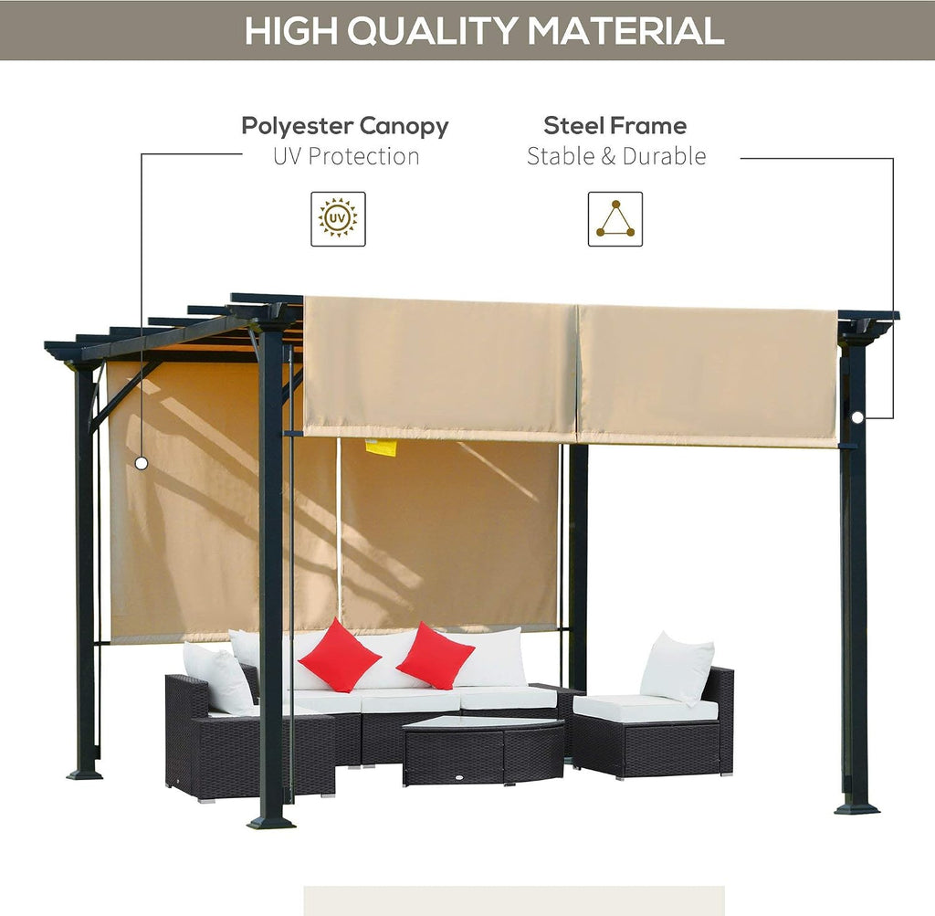 Outsunny 12' x 10' Outdoor Retractable Pergola Canopy with Sun Shade Unique Design Canopy Patio Metal Shelter for Garden Porch Beach, Beige