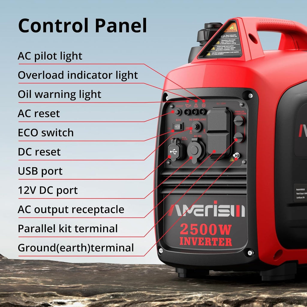 AMERISUN 2500W Portable Inverter Generator with Quiet Technology, Small Generator for Camping, Home Emergency, EPA Compliant 2025 Version