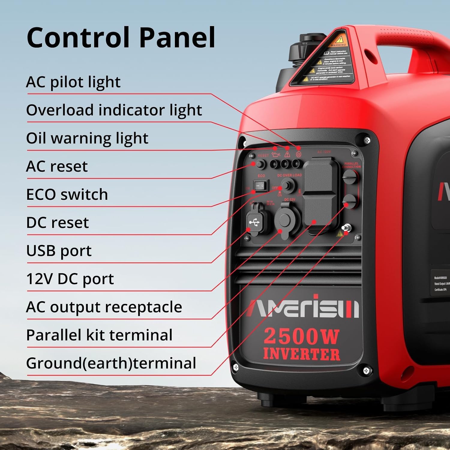 AMERISUN 2500W Portable Inverter Generator with Quiet Technology, Small Generator for Camping, Home Emergency, EPA Compliant 2025 Version