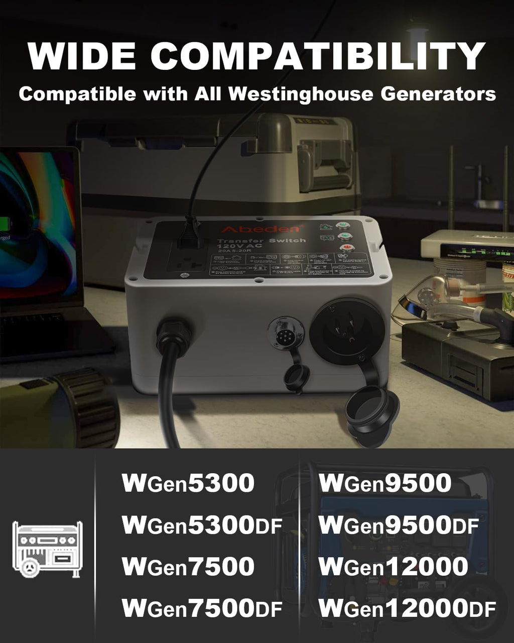 Smart Transfer Switch 120V AC Compatible with Westinghouse Portable Generator, Transfer Switch for Outdoor Backup Power, Works with Sump Pumps, Refrigerators and More – Alternative to Home Standby