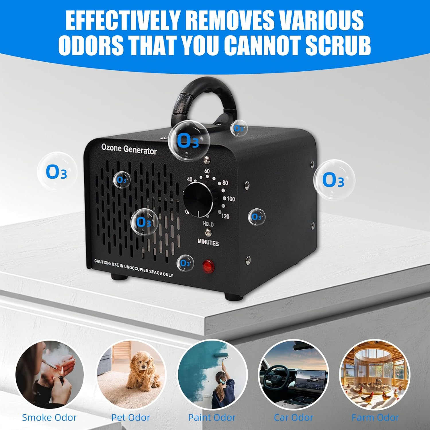 Ozone Generator, O3 Air Purifiers Odor Eliminator, High Capacity Ozone Machine, Ionizer Air Purifier Ozone for Home, Commercial, Industrial (Blue,10000mg/h)
