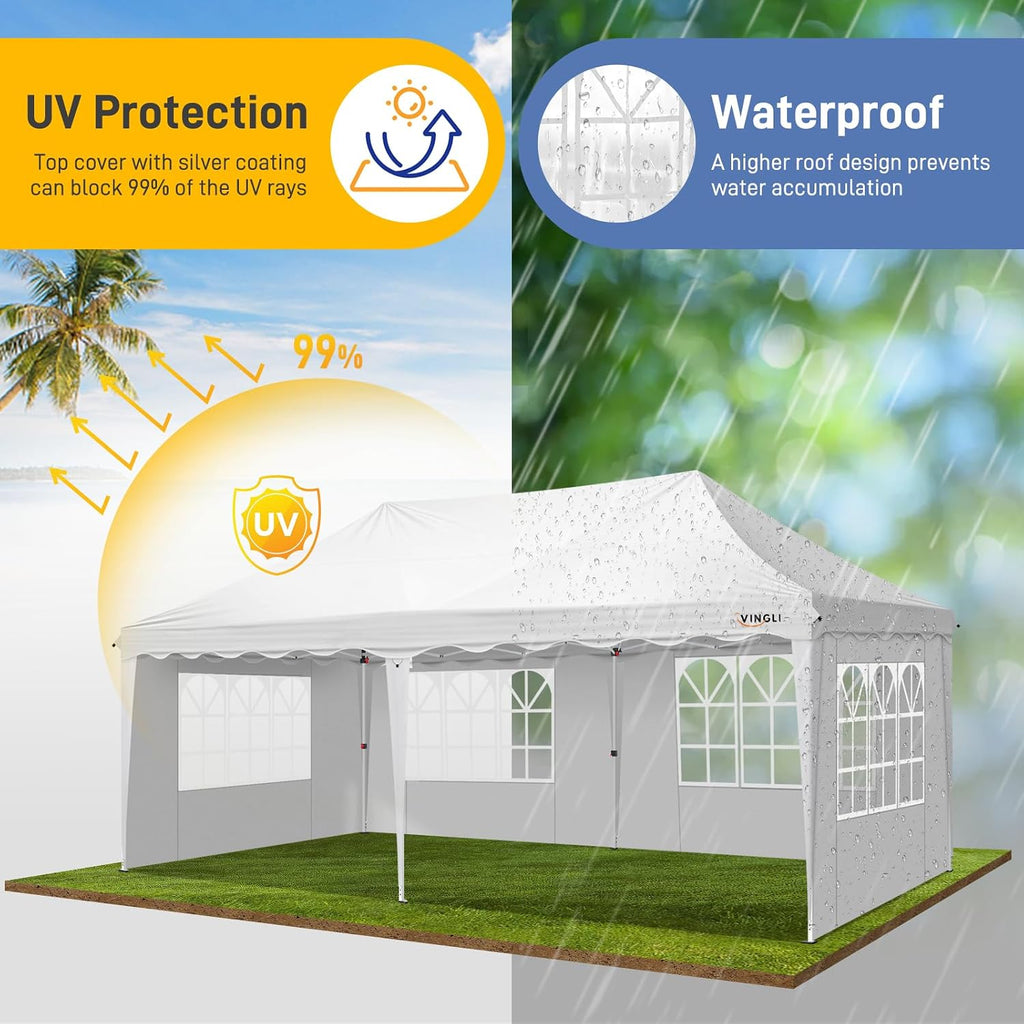 VINGLI 10x20 Pop Up Canopy Tent with Sidewalls, Commercial Outdoor Canopy Tent Pop Up Gazebo Party Tent Wedding Tents with Sandbags & Rolling Bag