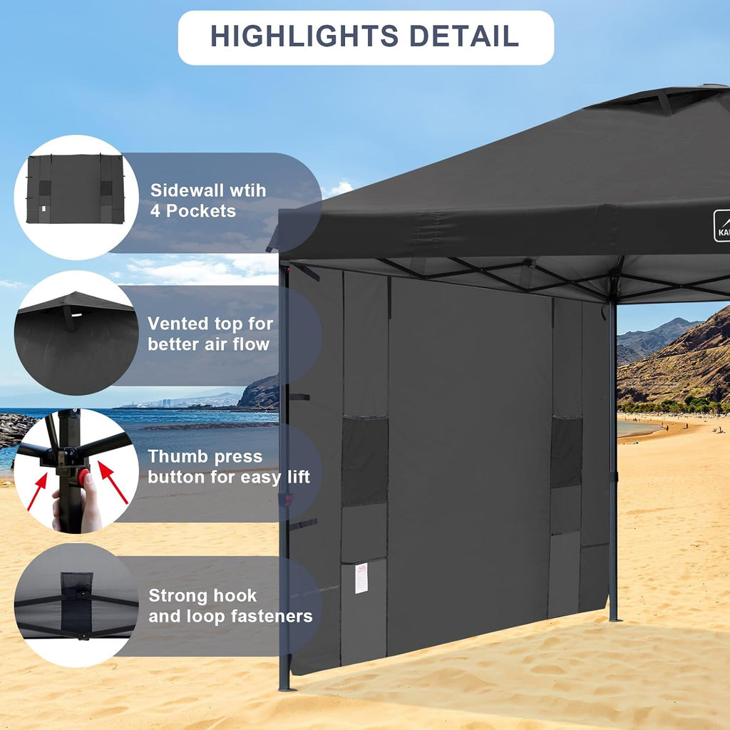 KAMPKEEPER 10x10 Easy Pop Up Canopy Tent with Sidewalls, Instant Outdoor Shade Shelter with Removable 10FT Sun Walls, Quick Setup Waterproof and UV-Resistant for Patio (Black, 10x10FT with 1 sidewall)