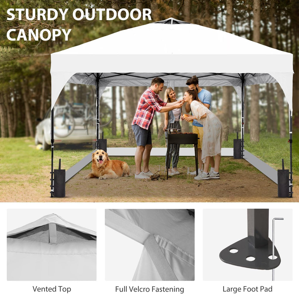8x8 FT 1-Button Push Pop Up Canopy with 4 Clear PVC Sidewalls, Sandbags, Instant Canopy Tent for Outdoor Events
