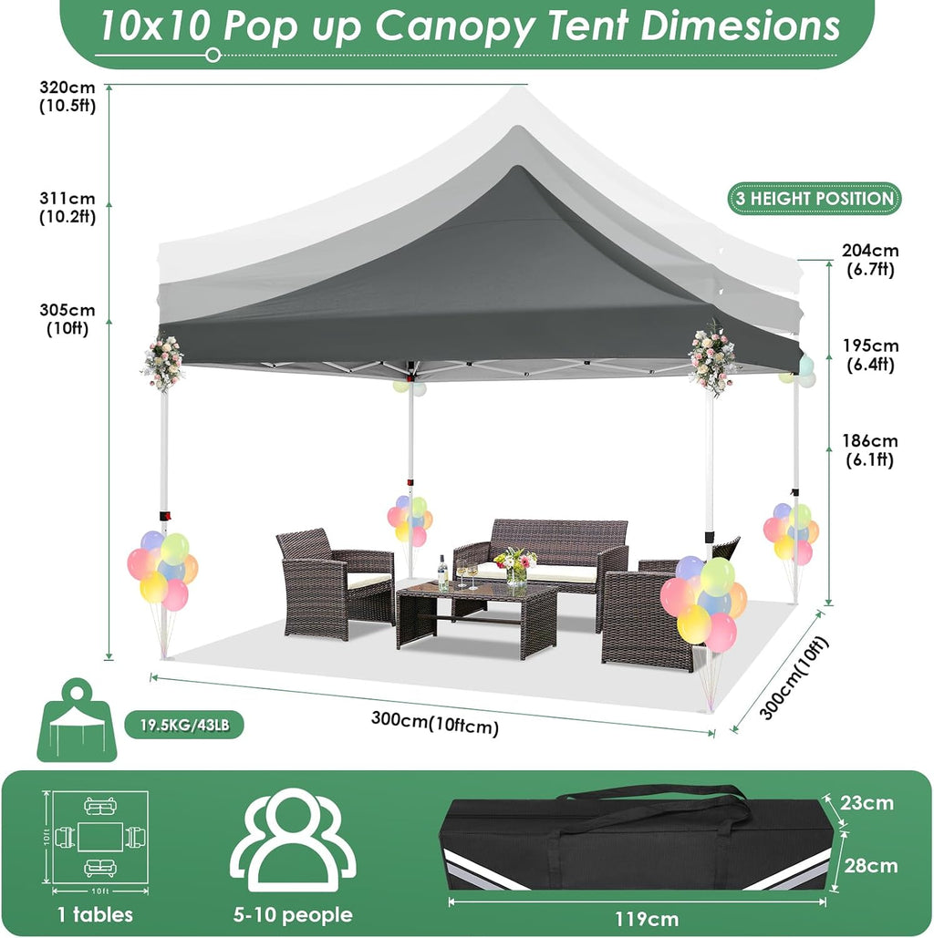 COBIZI Canopy 10x10 Pop Up Canopy Tent with 3 Sidewalls, Commercial Party Tent Ez Waterproof Outdoor Instant Gazebo UV 50+ Event Shelter, Garden Tents for Parties Camping with Sandbags, Grey