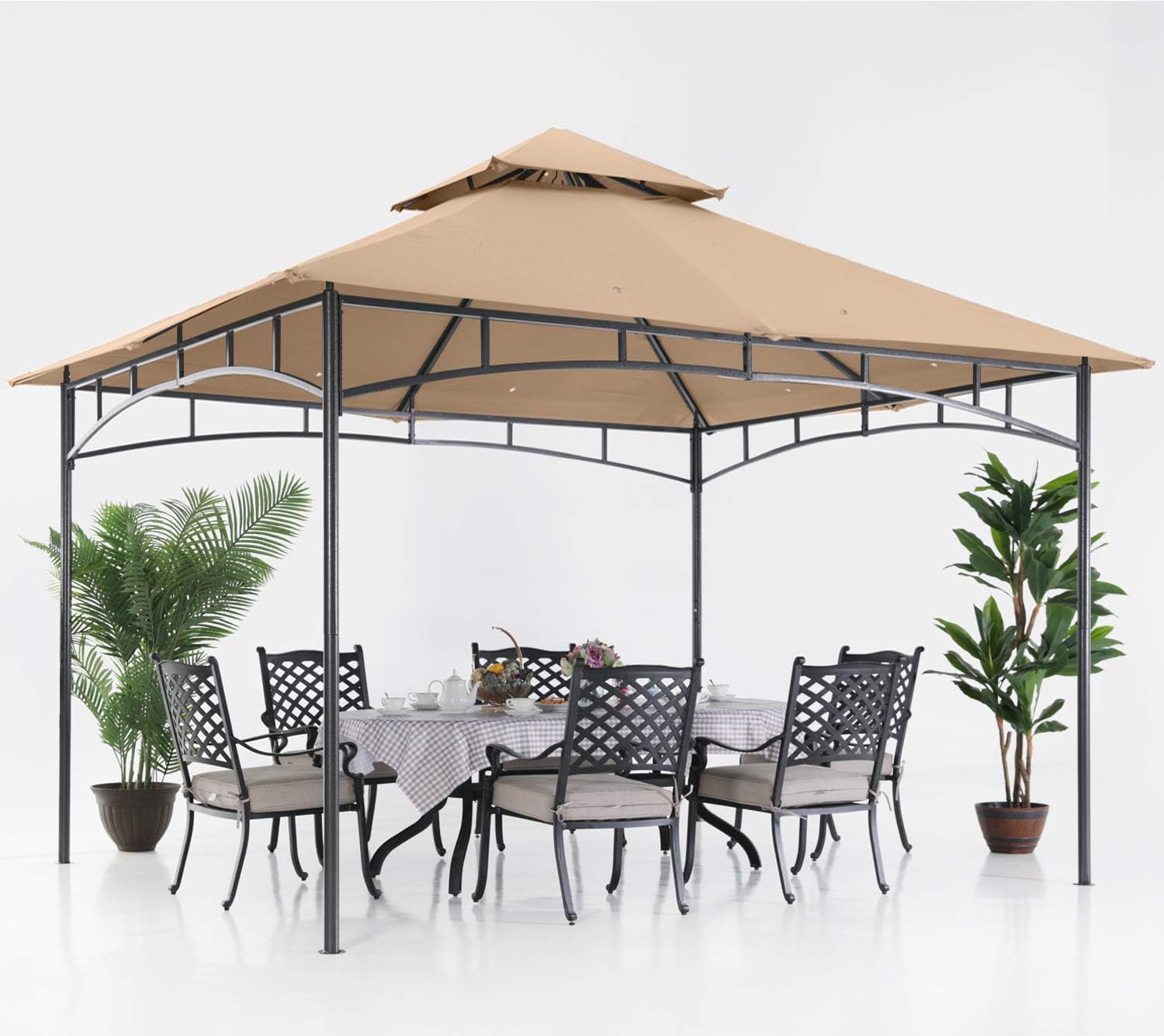 ABCCANOPY Gazebos for Patios 10x12 - Outdoor Steel Frame Gazebo for Lawn Backyard Garden Deck (Beige)