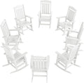 NAVINE Outdoor Rocking Chairs Set of 8, Oversized High Back Patio Rocking Chairs, All Weather Porch Rocking Chairs for Outside. White