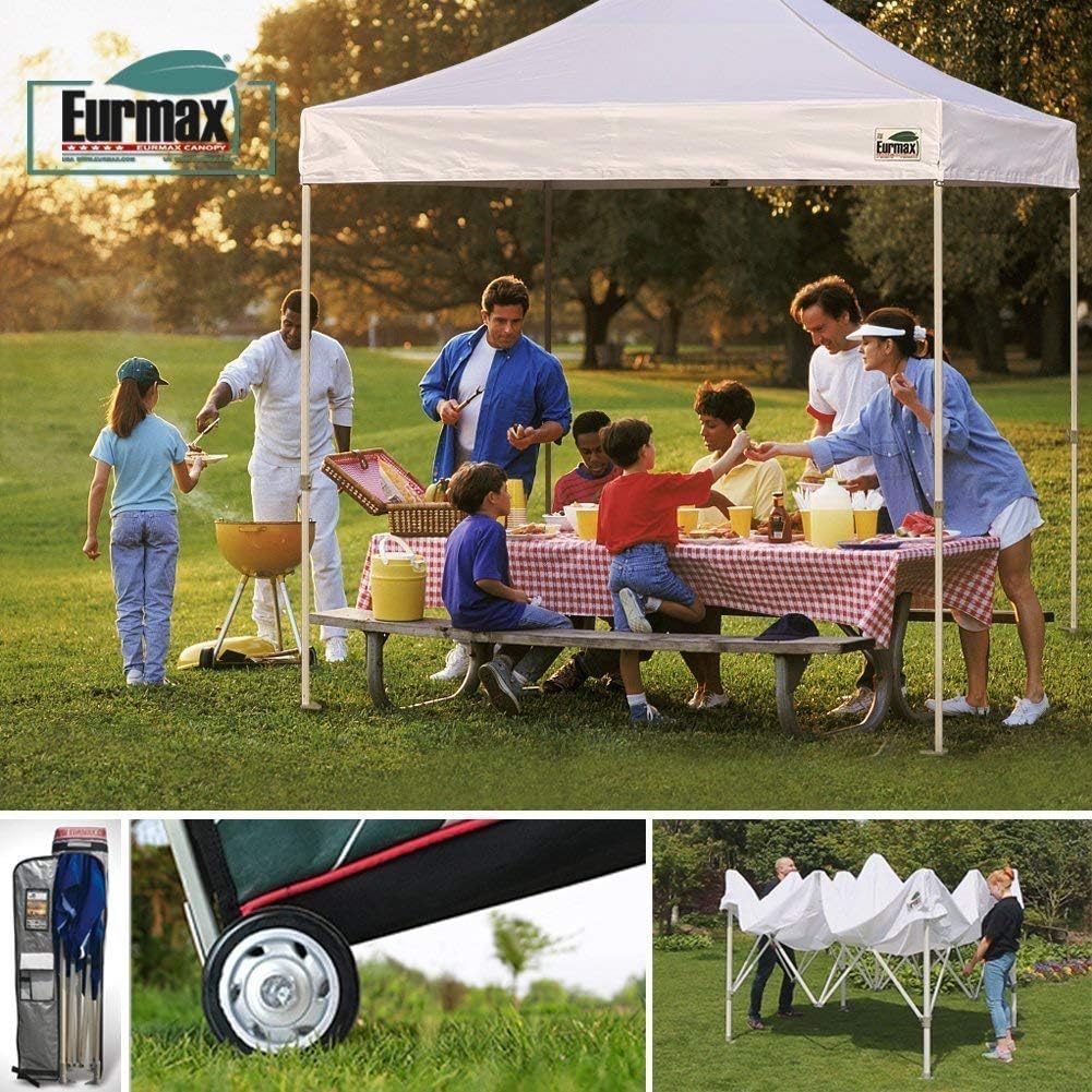Eurmax USA 8x8 Pop Up Canopy Tent,Commercial Tent with Patented No-Tip Rolling Bag,4 Zippered Removable Walls,UV & Water Resistant Canopy Top,Heavy Duty Outdoor Gazebo,Instant Shelter(Purple)