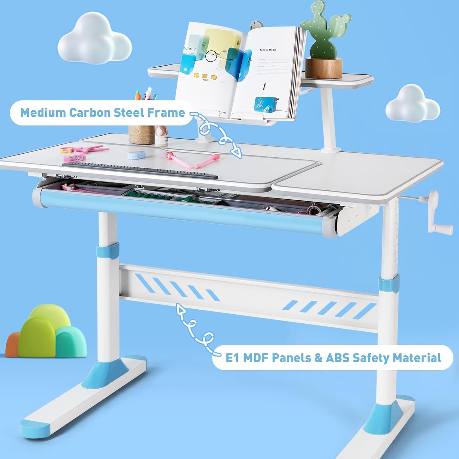 COSVALVE Adjustable Kid Desk and Chair Set, Kids Desk with Drawer, Tilter Desktop, Ergonomic Kid Chair, Height Adjustable for Girl Boy Student Home School Use,Grey