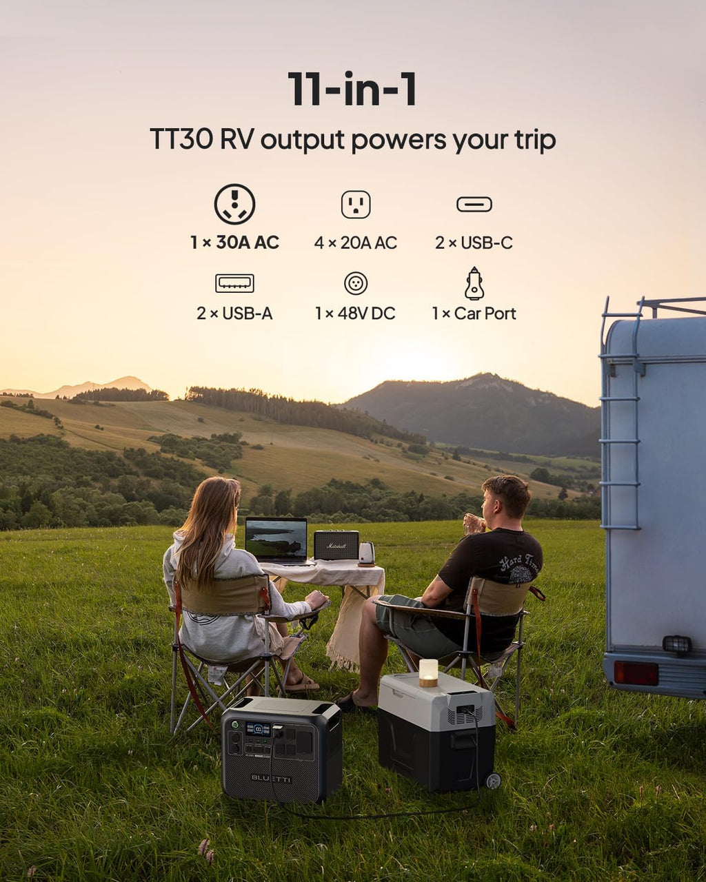 BLUETTI AC200L Solar Generator with 200W Panel and Charger 1 (Ships Separately), 2048Wh LFP Portable Power Station, w/4 2400W AC (3600W Lifting), 560W DC-DC Car Charger, for RV, Camping, Emergency Use